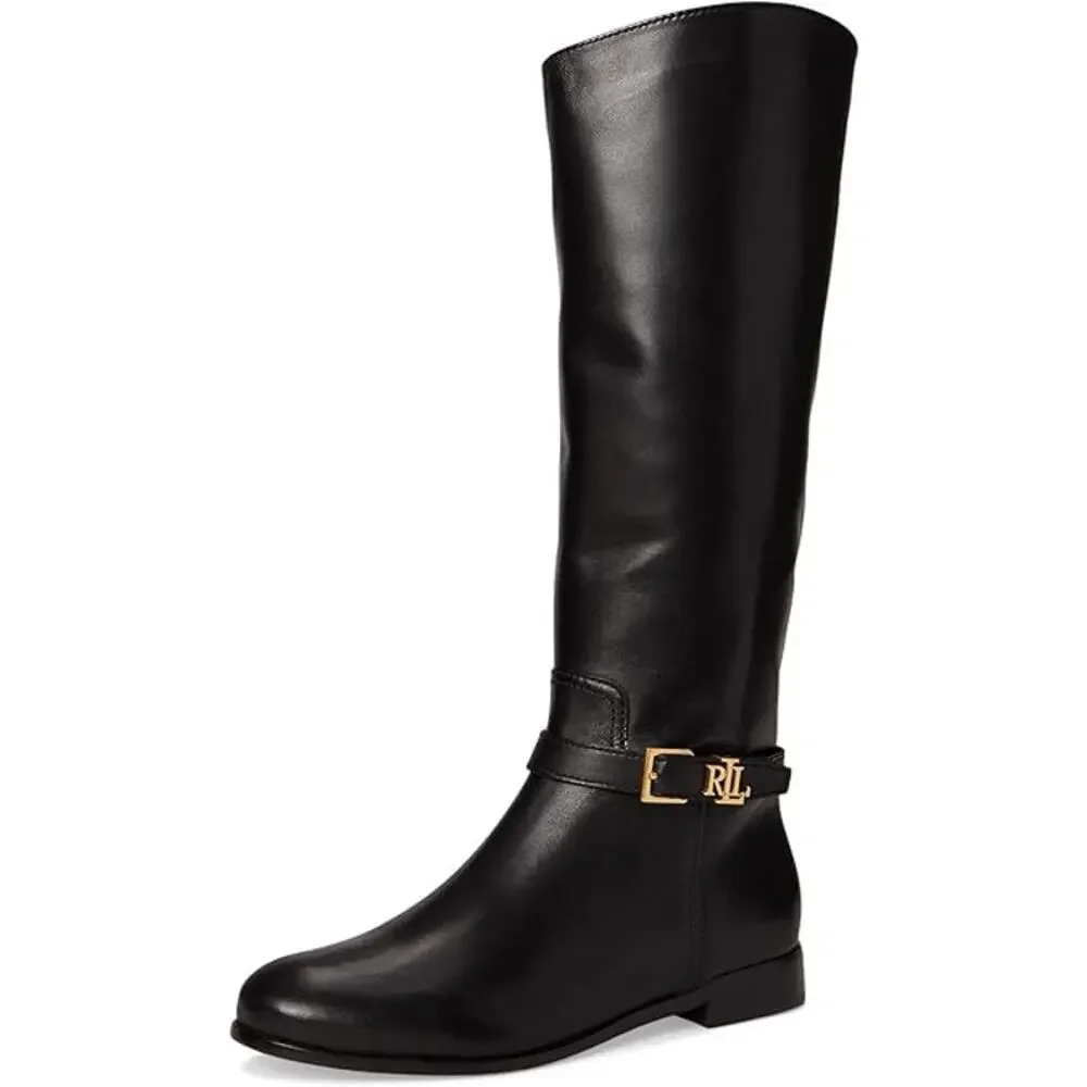 NEW Lauren Ralph Lauren Brooke Riding Leather Knee High Boots Black Size 6M